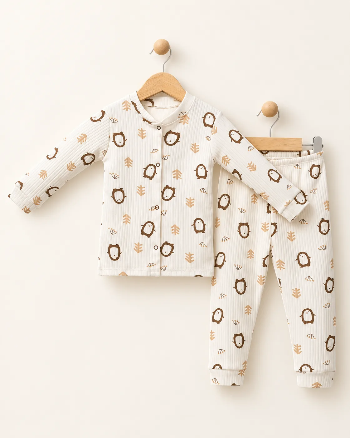 Penguen Desenli Önden Çıtçıtlı Unisex Bebek Takım