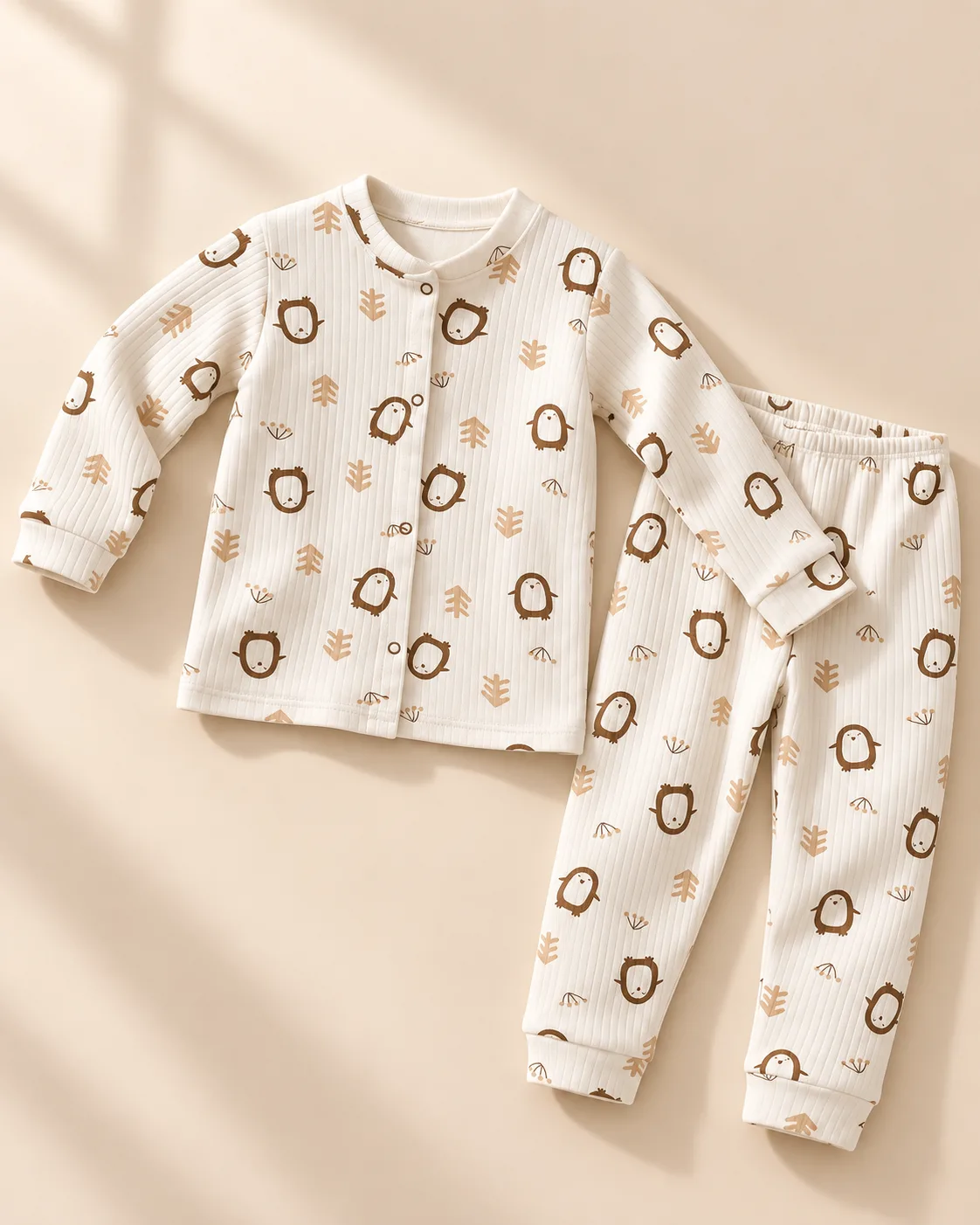 Penguen Desenli Önden Çıtçıtlı Unisex Bebek Takım